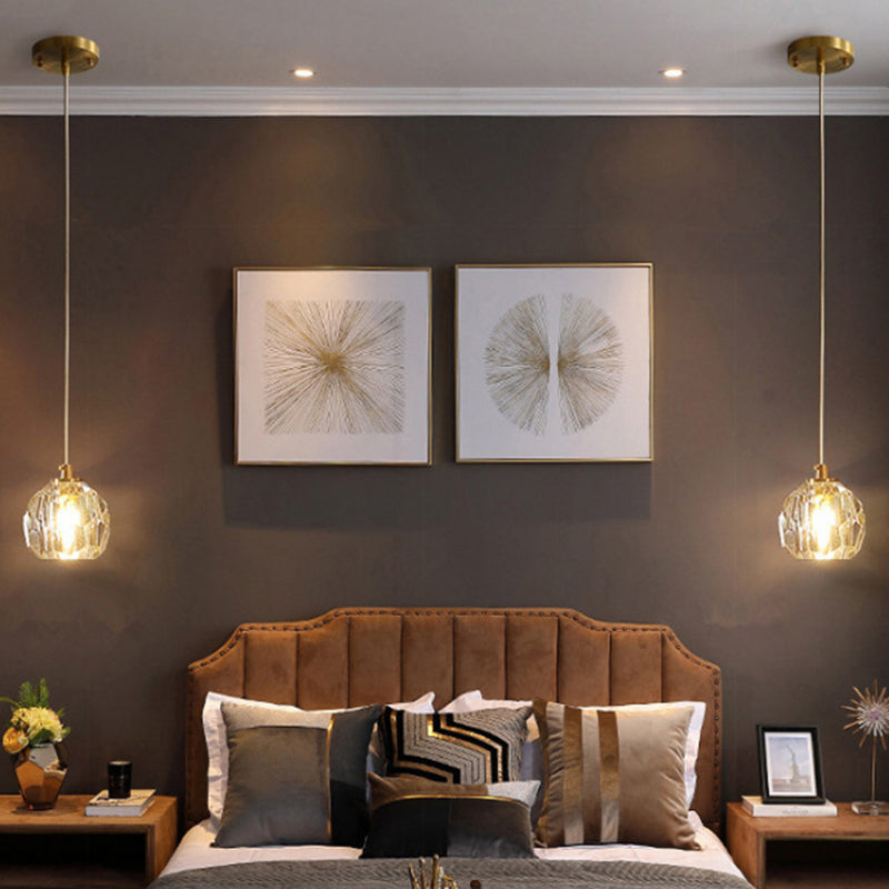 Modern Gold Hanging Lamp - Carved Crystal Shape Dining Room Ceiling Pendant