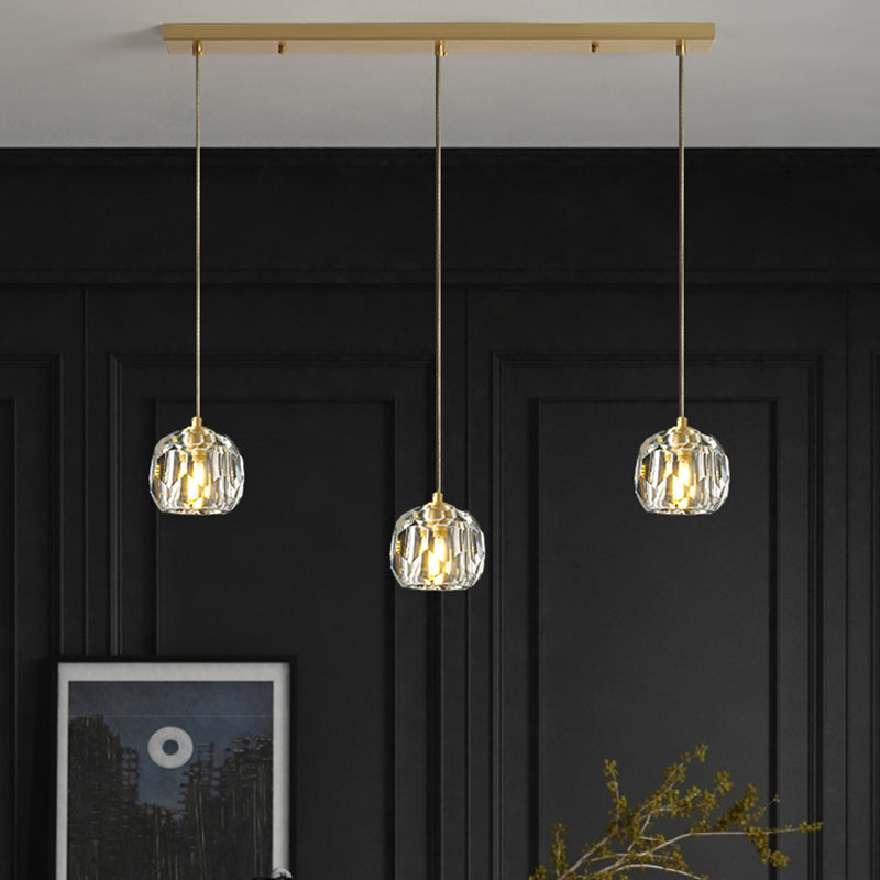Modern Gold Hanging Lamp - Carved Crystal Shape Dining Room Ceiling Pendant