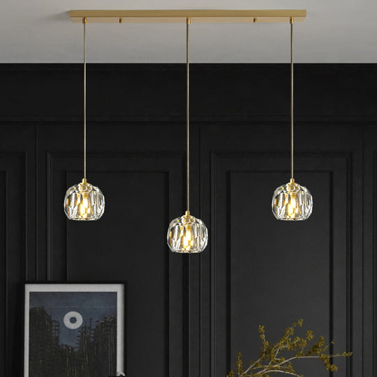 Modern Gold Hanging Lamp - Carved Crystal Shape Dining Room Ceiling Pendant