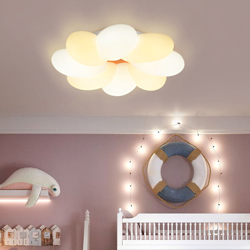 Kids Flower Flush Mount Lighting - 1 Light Plastic Ceiling Fixture For Girls Bedroom