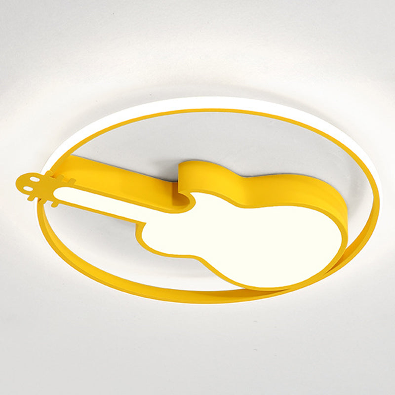 Creative Guitar Flush Mount Ceiling Light For Bedroom - 1 Metal Fixture Yellow / 18’ Warm