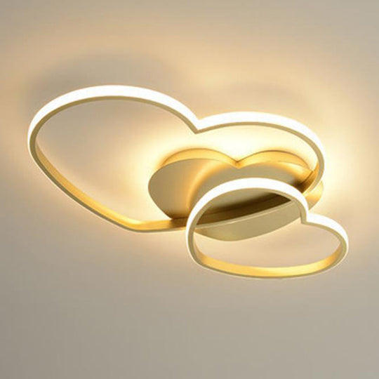 Contemporary Heart Design Flush Mount Light Fixture - Metal Ceiling Gold / 19.5 White