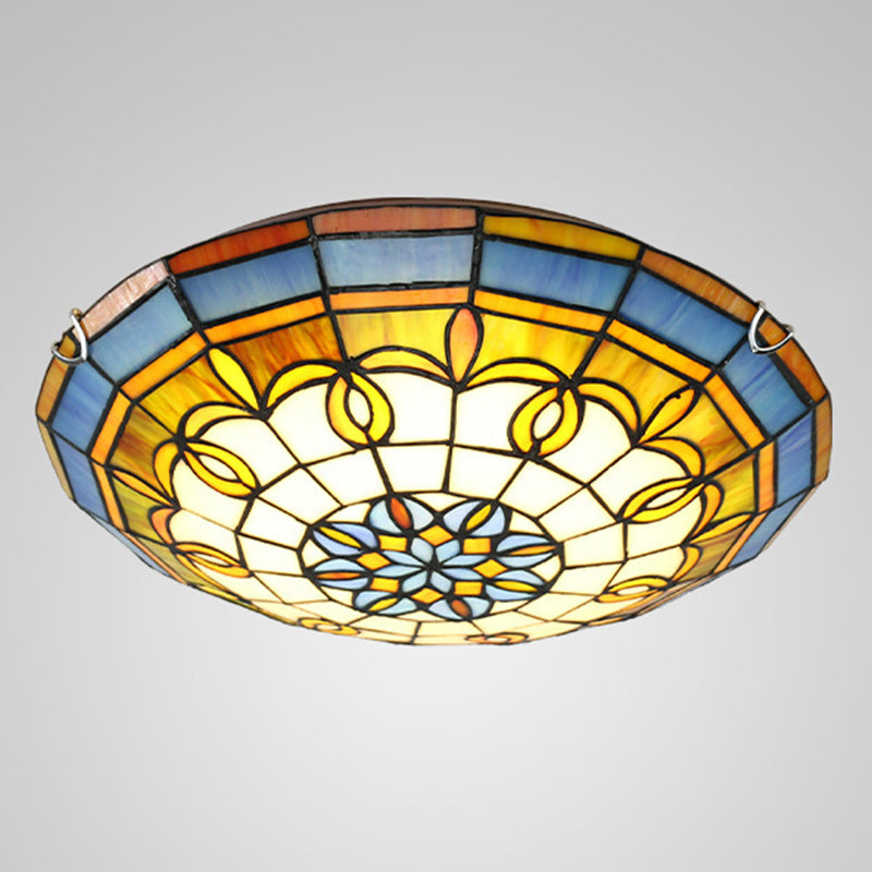 Bowl Flush Ceiling Light - Stained Art Glass Mediterranean Style
