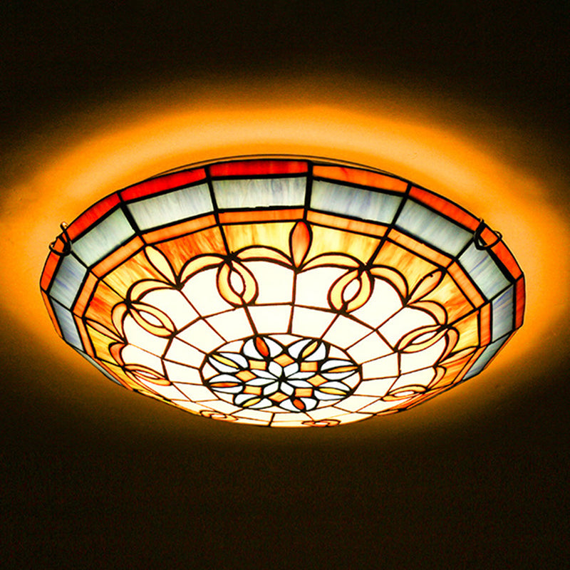 Bowl Flush Ceiling Light - Stained Art Glass Mediterranean Style