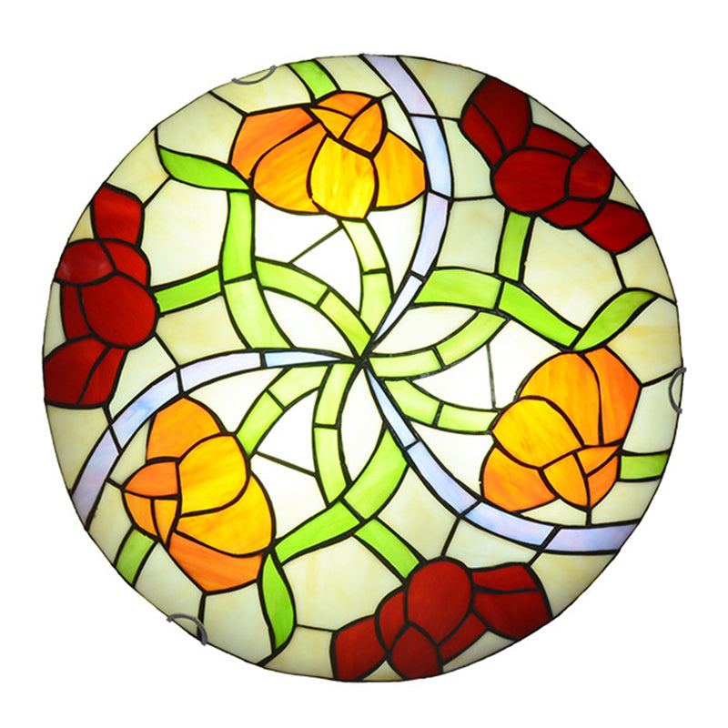 Tiffany-Style Multicolored Stained Glass Flower Flush Mount Ceiling Light Fixture