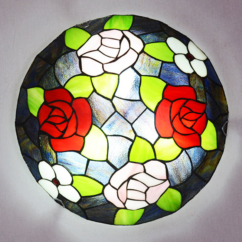 Stained Glass Tiffany Floral Flush Mount Ceiling Light Fixture