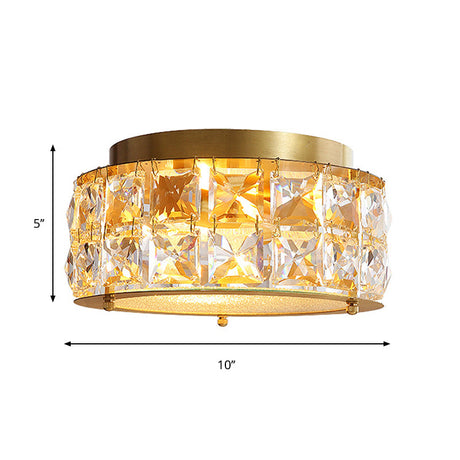 Minimalist Crystal Flush Mount With 4 Golden Lights - 10 Round