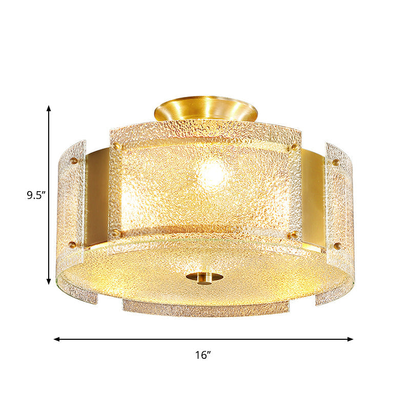 Golden 4 - Light Ceiling Fixture With Water Glass Semi Flush Drum Design