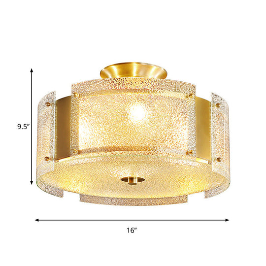 Golden 4 - Light Ceiling Fixture With Water Glass Semi Flush Drum Design