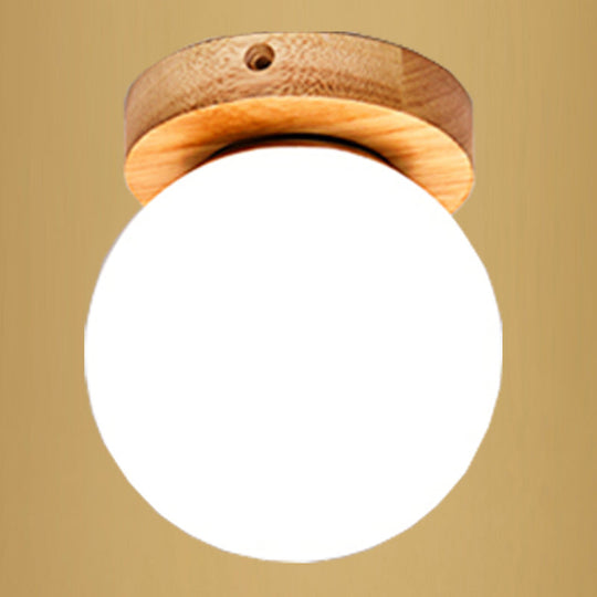 Ultra - Contemporary 1 - Light White Glass Semi Flush Chandelier Ceiling Light For Hallway Wood /