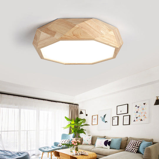 Contemporary Diamond Flush Mount Bedroom Ceiling Light Wood / 18’ White