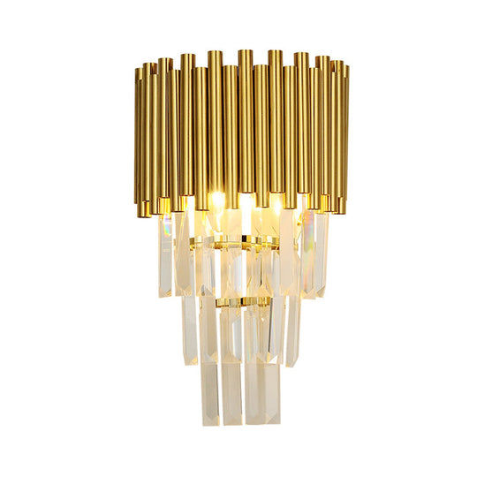 Modern Wall Mounted Gold Lamp: Tapered Design Triangular Crystal Prism 2 Lights For Living Room