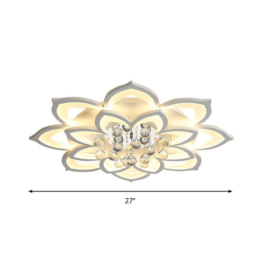 Contemporary Led Acrylic Flushmount Ceiling Light With Crystal Drop In Warm/White - 27/31.5 W