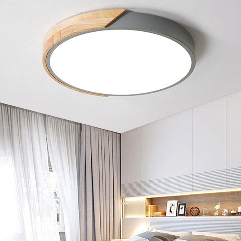 Wood Minimalist Rounded Flush Ceiling Light - 1 - Light Flush - Mount Fixture Grey / 9’