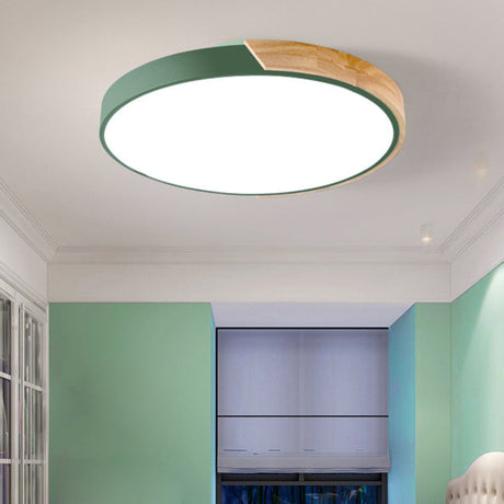 Wood Minimalist Rounded Flush Ceiling Light - 1 - Light Flush - Mount Fixture Green / 9’