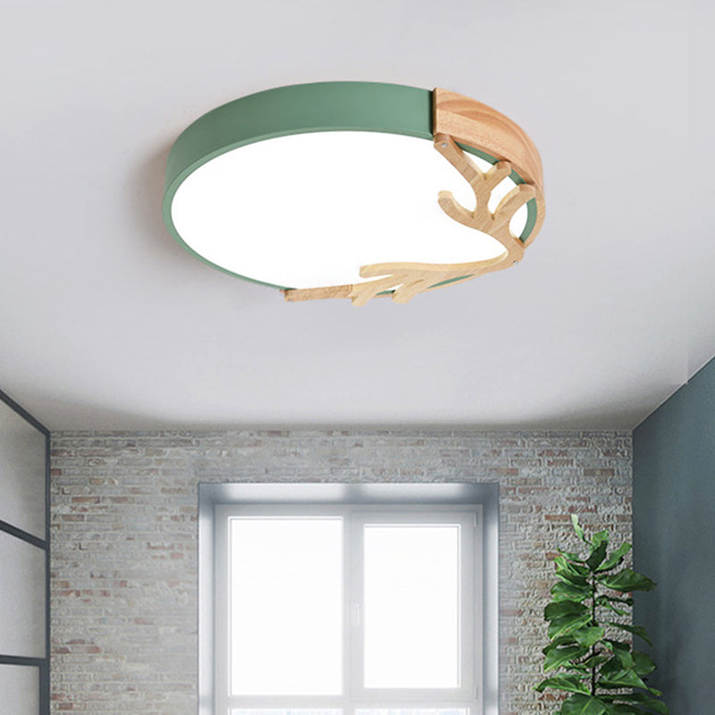 Metal Nordic Flush Mount Spotlight With Antlers - Round 1-Light Light Green / 12 White