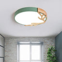 Metal Nordic Flush Mount Spotlight With Antlers - Round 1 - Light Light Green / 12’ White
