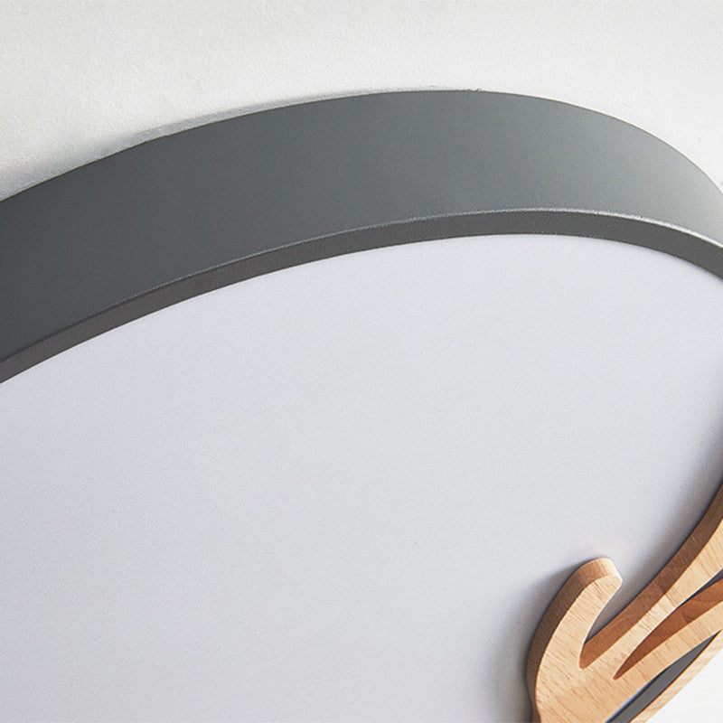 Metal Nordic Flush Mount Spotlight With Antlers - Round 1-Light Light