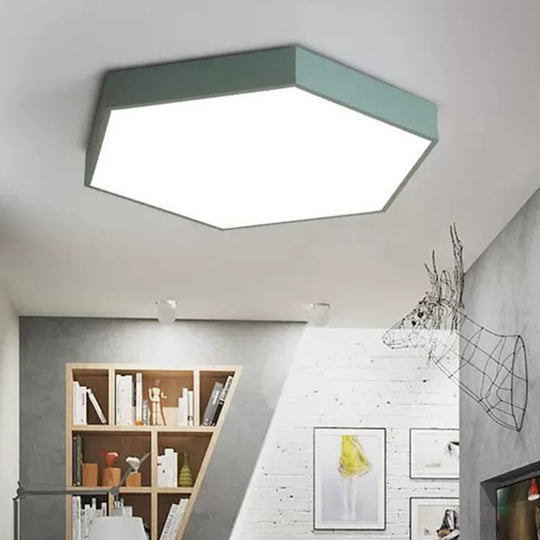Minimalist Hexagon Flush Mount Ceiling Light Fixture With Acrylic Finish - 1 Green / 16 White