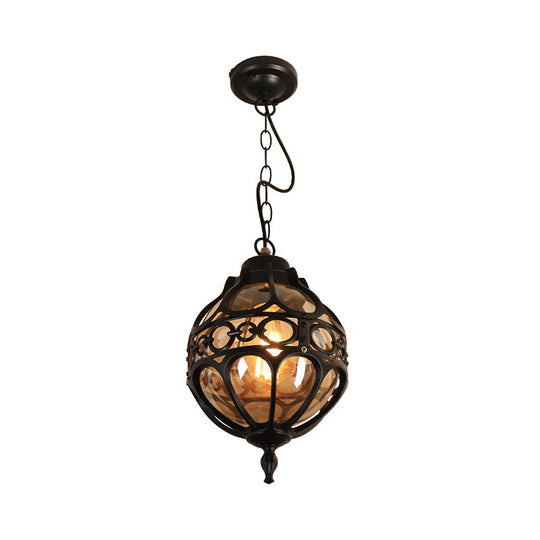 Amber Glass Hanging Pendant Light For Outdoor Balcony - Loft Sphere Design (1 7’/9’ W) In