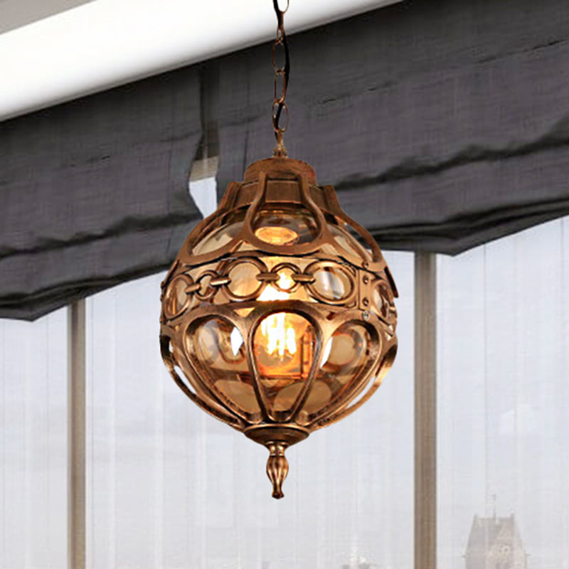 Amber Glass Hanging Pendant Light For Outdoor Balcony - Loft Sphere Design (1 7’/9’ W) In