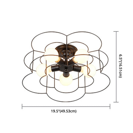 Retro Industrial Metal Ceiling Mounted Flower Semi Flush Light Fixture For Bedroom