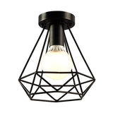 Diamond Cage Semi Flush Mount Ceiling Light Fixture Retro Industrial Style For Restaurants