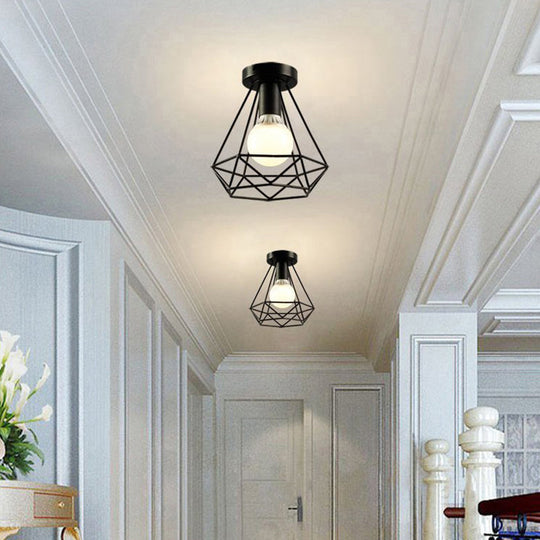 Diamond Cage Semi Flush Mount Ceiling Light Fixture – Retro Industrial Style For Restaurants