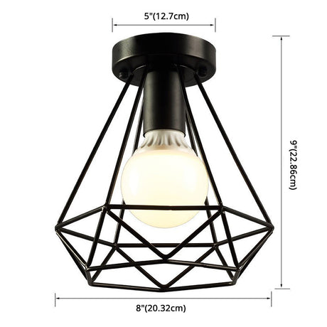 Diamond Cage Semi Flush Mount Ceiling Light Fixture Retro Industrial Style For Restaurants