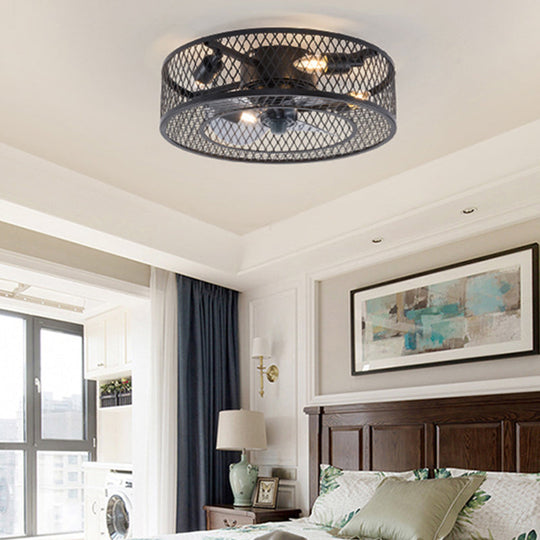 Semi Flush Mount Metal Ceiling Light Fixture - Industrial Style Cage Drum For Bedroom
