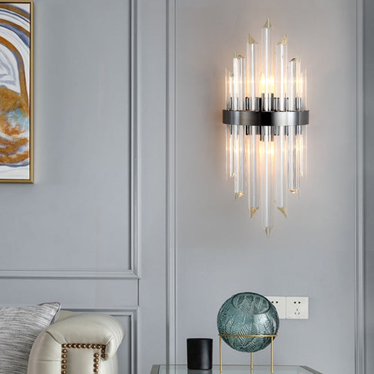 Contemporary Black Crystal Wall Lamp For Living Room