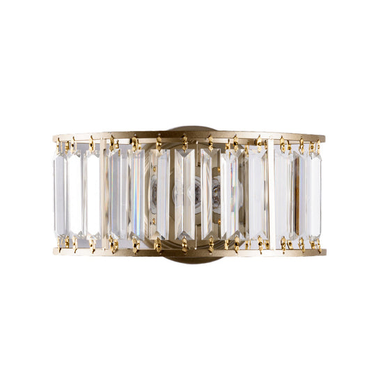 Contemporary Black/Gold Wall Lighting: Clear Crystal Half Cylinder Lamp With 1 Light