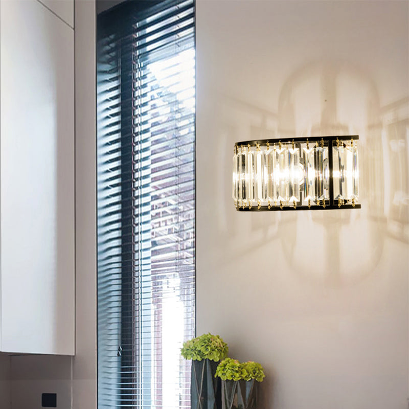 Contemporary Black/Gold Wall Lighting: Clear Crystal Half Cylinder Lamp With 1 Light