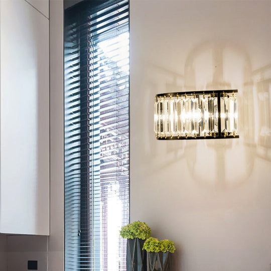 Contemporary Black/Gold Wall Lighting: Clear Crystal Half Cylinder Lamp With 1 Light