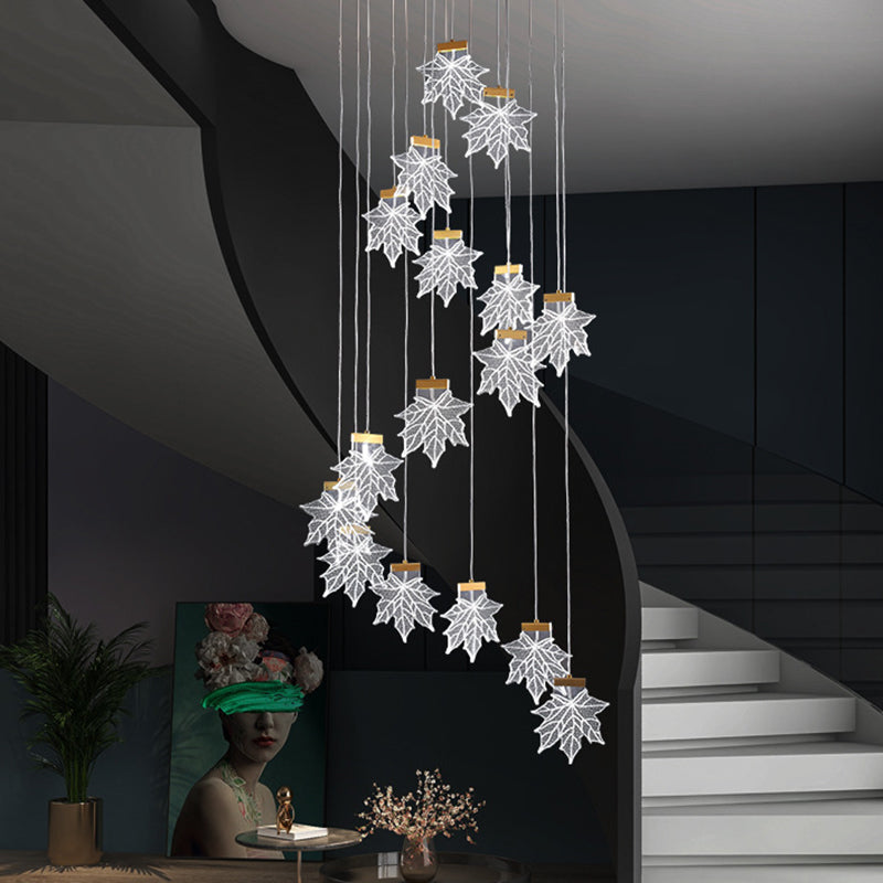 Maple Leaves Pendant Led Suspension Lamp - Simplicity Acrylic Gold Design For Stairs