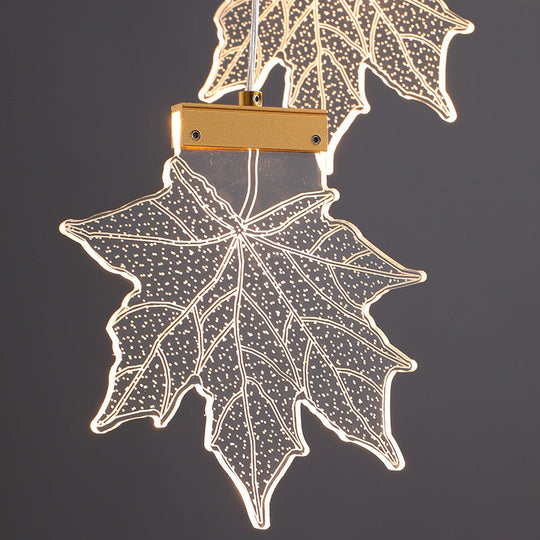 Acrylic Gold Led Pendant Lamp With Maple Leaf Cluster Design For Staircases