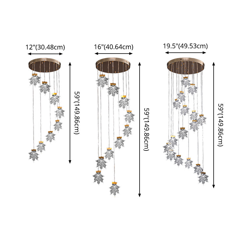 Maple Leaves Pendant Led Suspension Lamp - Simplicity Acrylic Gold Design For Stairs