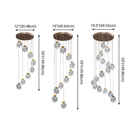 Maple Leaves Pendant Led Suspension Lamp - Simplicity Acrylic Gold Design For Stairs