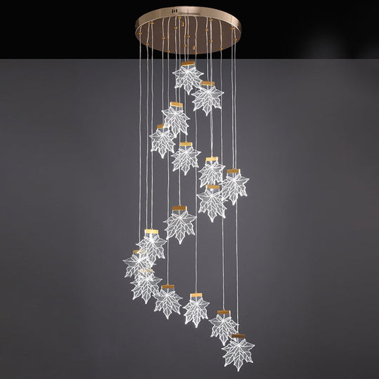 Maple Leaves Pendant Led Suspension Lamp - Simplicity Acrylic Gold Design For Stairs
