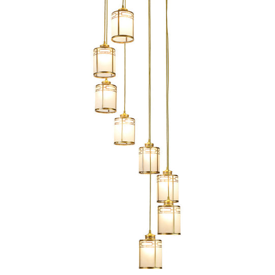 Modern Brass Frosted Glass Pendant Lamp For Duplex House