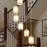 Modern Brass Frosted Glass Pendant Lamp For Duplex House