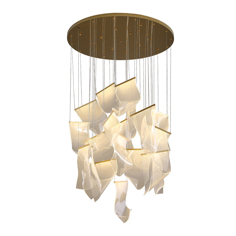 Minimalist Led Ceiling Light - Brass Finish Paper Sheet Inspired Pendant With Acrylic Shade