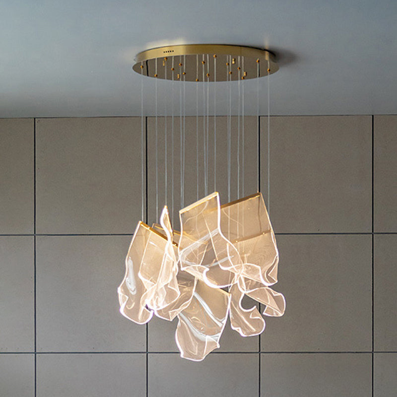 Minimalist Led Ceiling Light - Brass Finish Paper Sheet Inspired Pendant With Acrylic Shade