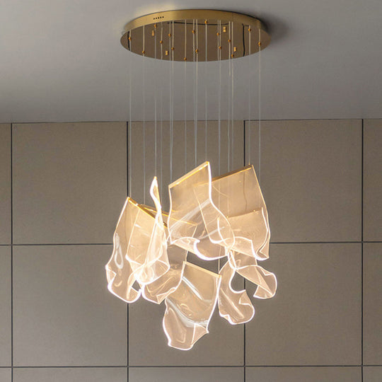 Minimalist Led Ceiling Light - Brass Finish Paper Sheet Inspired Pendant With Acrylic Shade