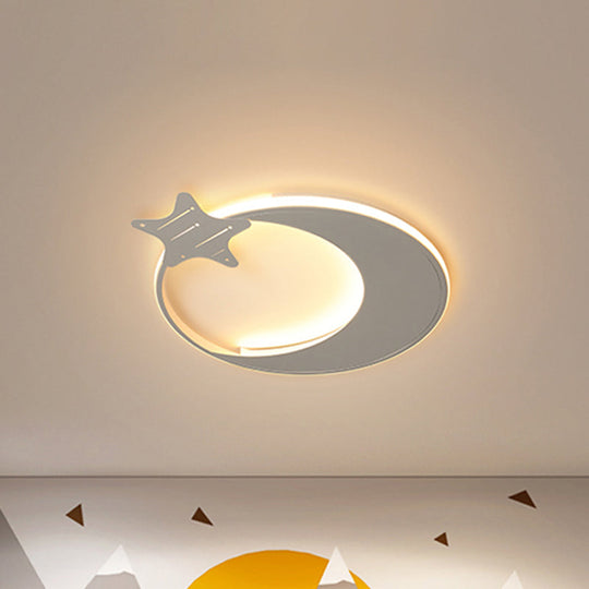 Modern Led Ceiling Flush Light - White Moon And Star Design In Warm/White