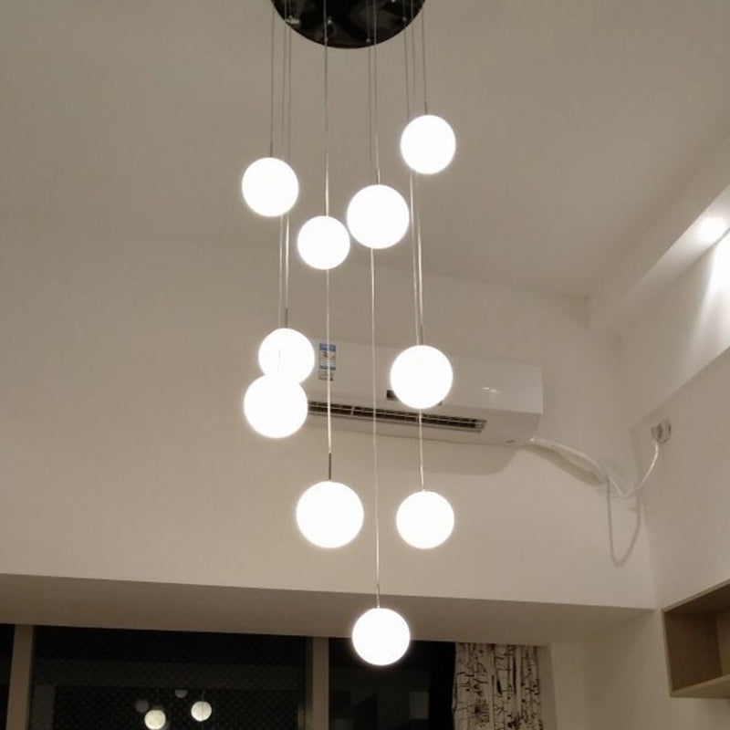 Simplicity Silver Multi Pendant Chandelier - Cream Glass Spherical Ceiling Hang Lamp For Lobby &
