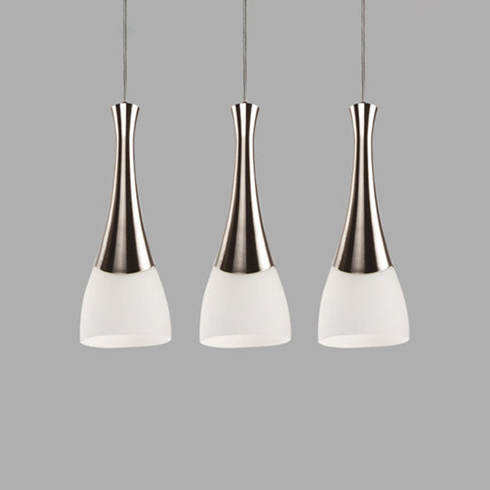 Modern Silver Funnel Shaped Hanging Light Fixture With White Glass Multi Pendant For Diner