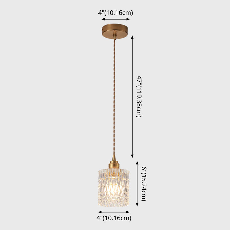 Modern Brass Bedside Pendant Lamp With Clear Glass Shade - Single-Bulb Pendulum Light