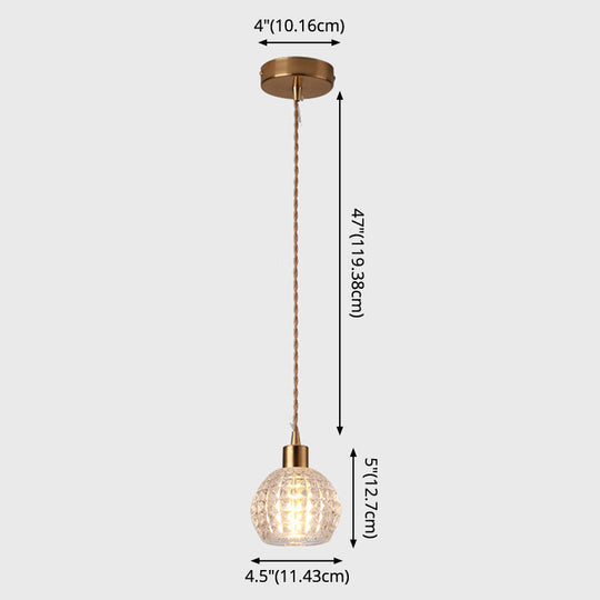 Brass Bedside Pendant Lamp With Clear Glass Shade
