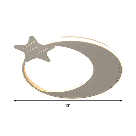 Modern Led Ceiling Flush Light - White Moon And Star Design In Warm/White